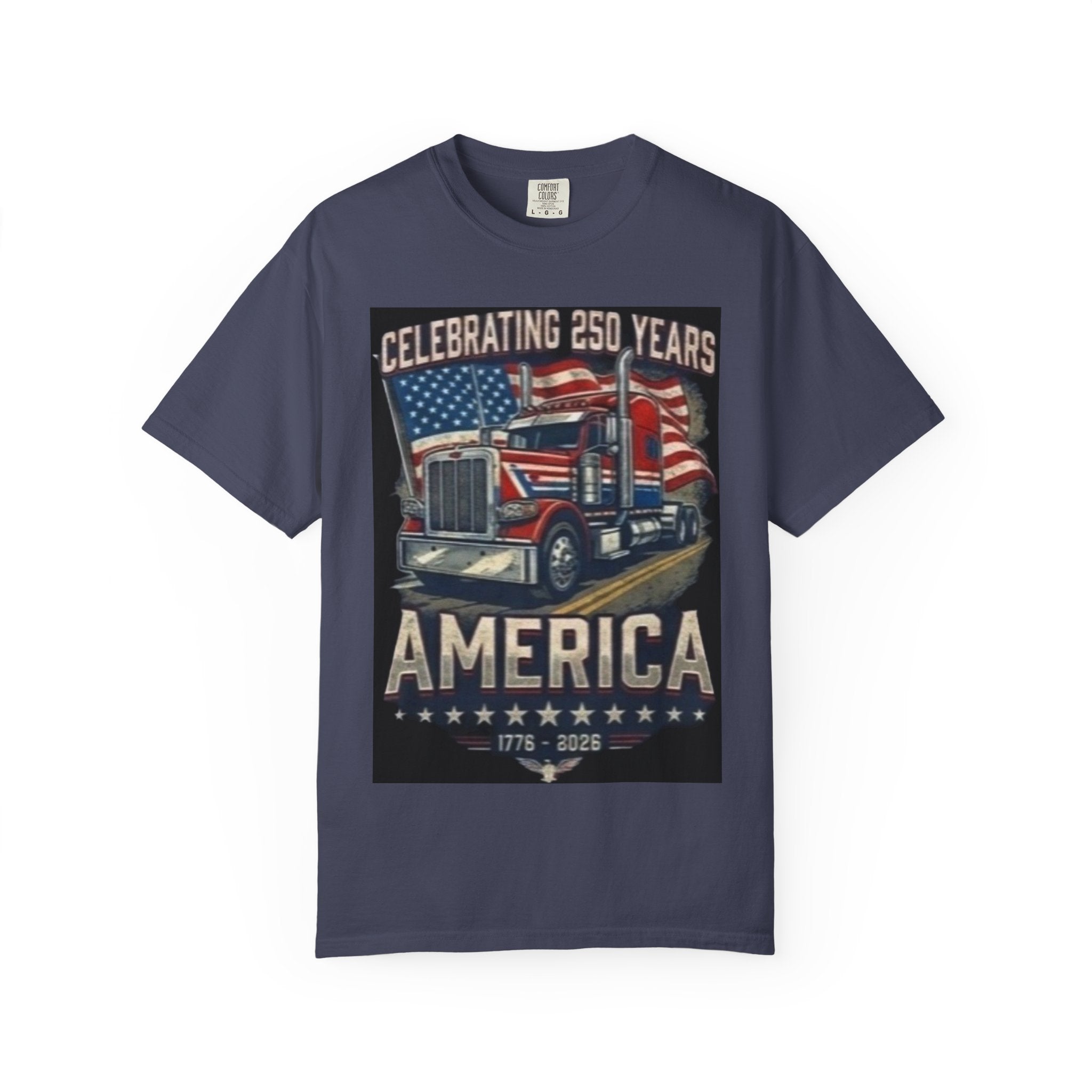 America 250 Years Truck Illustration T-Shirt | Patriotic Semi-Truck Graphic