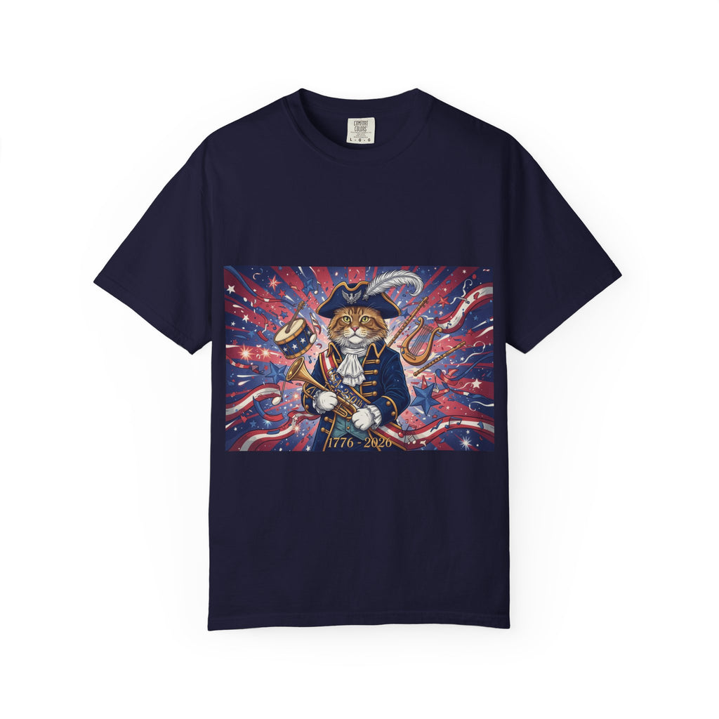 Patriotic Pirate Cat T-Shirt | American Flag Nautical Illustration