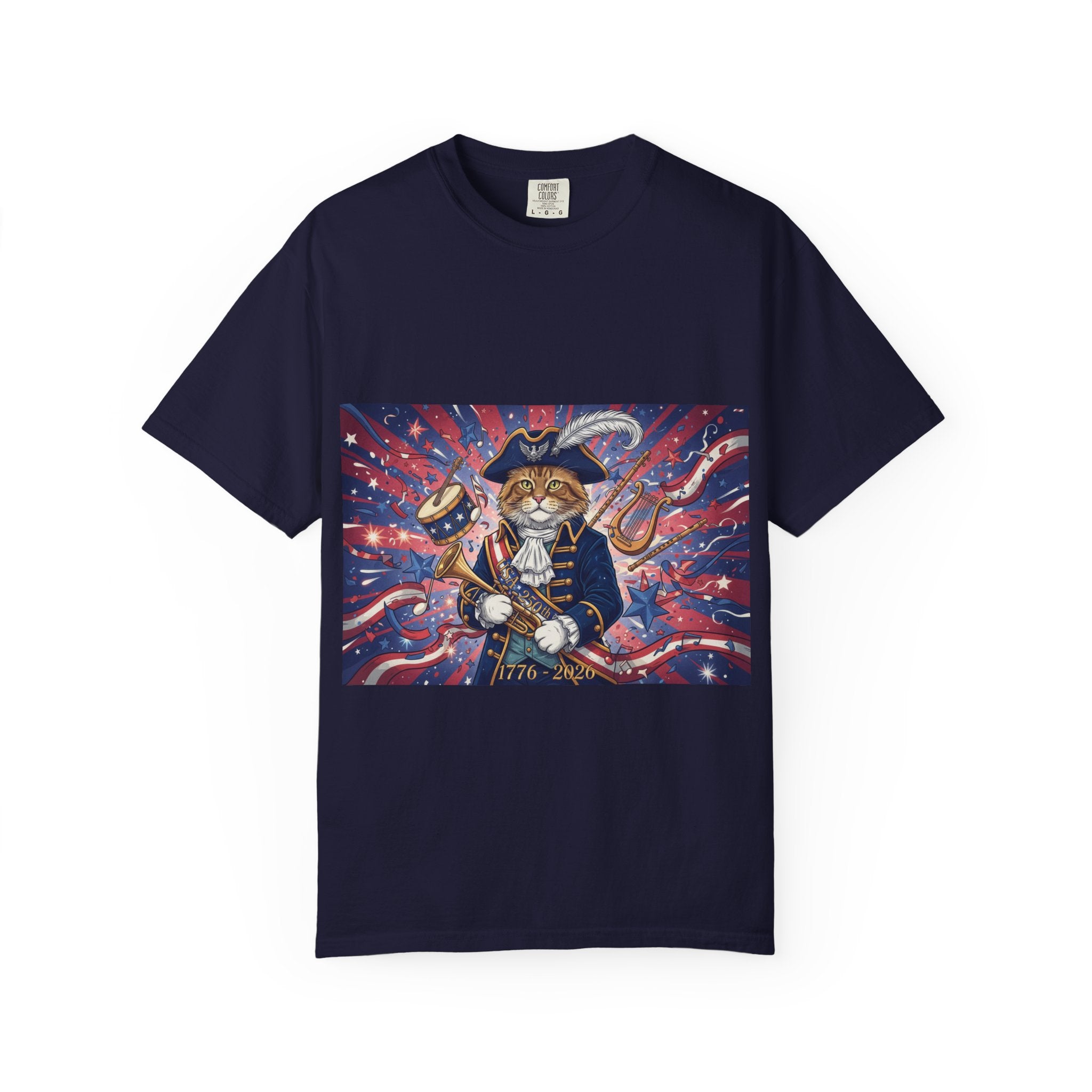 Patriotic Pirate Cat T-Shirt | American Flag Nautical Illustration