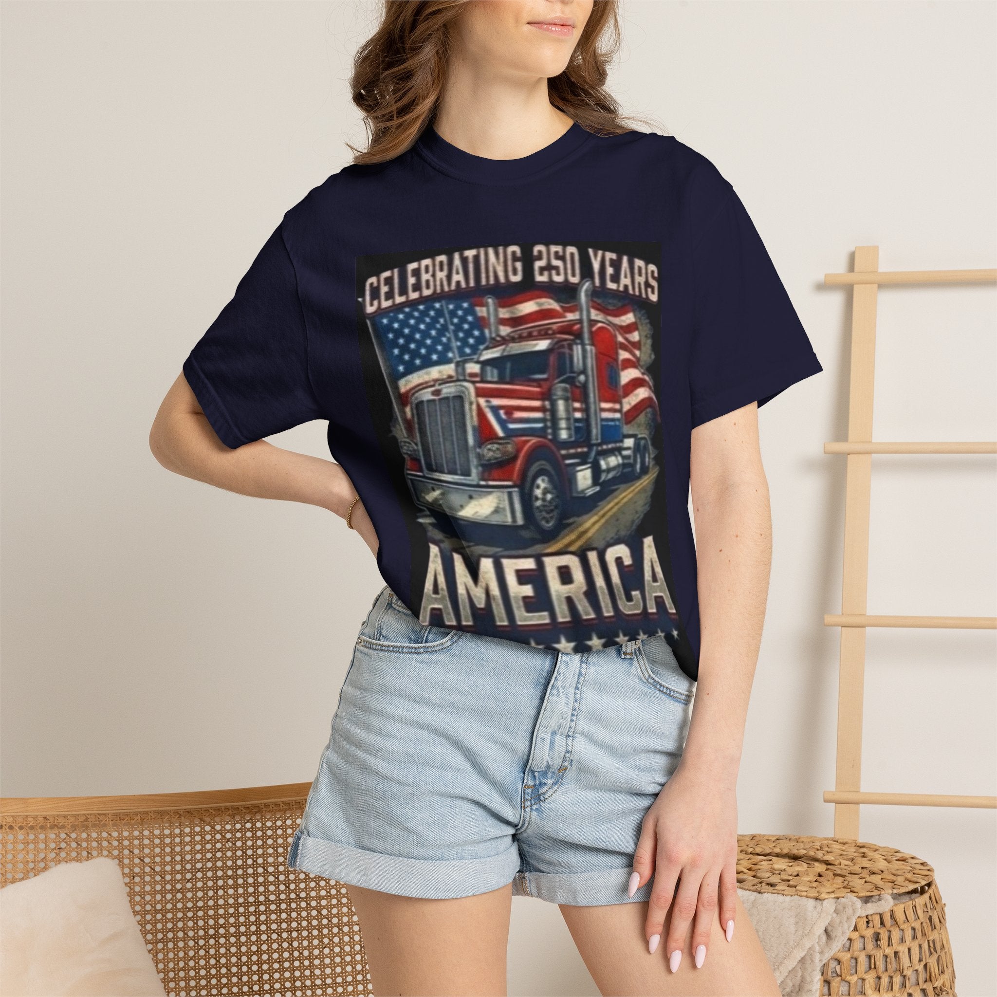 America 250 Years Truck Illustration T-Shirt | Patriotic Semi-Truck Graphic