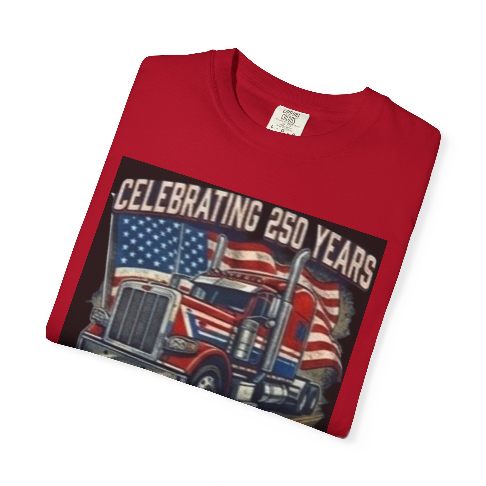 America 250 Years Truck Illustration T-Shirt | Patriotic Semi-Truck Graphic