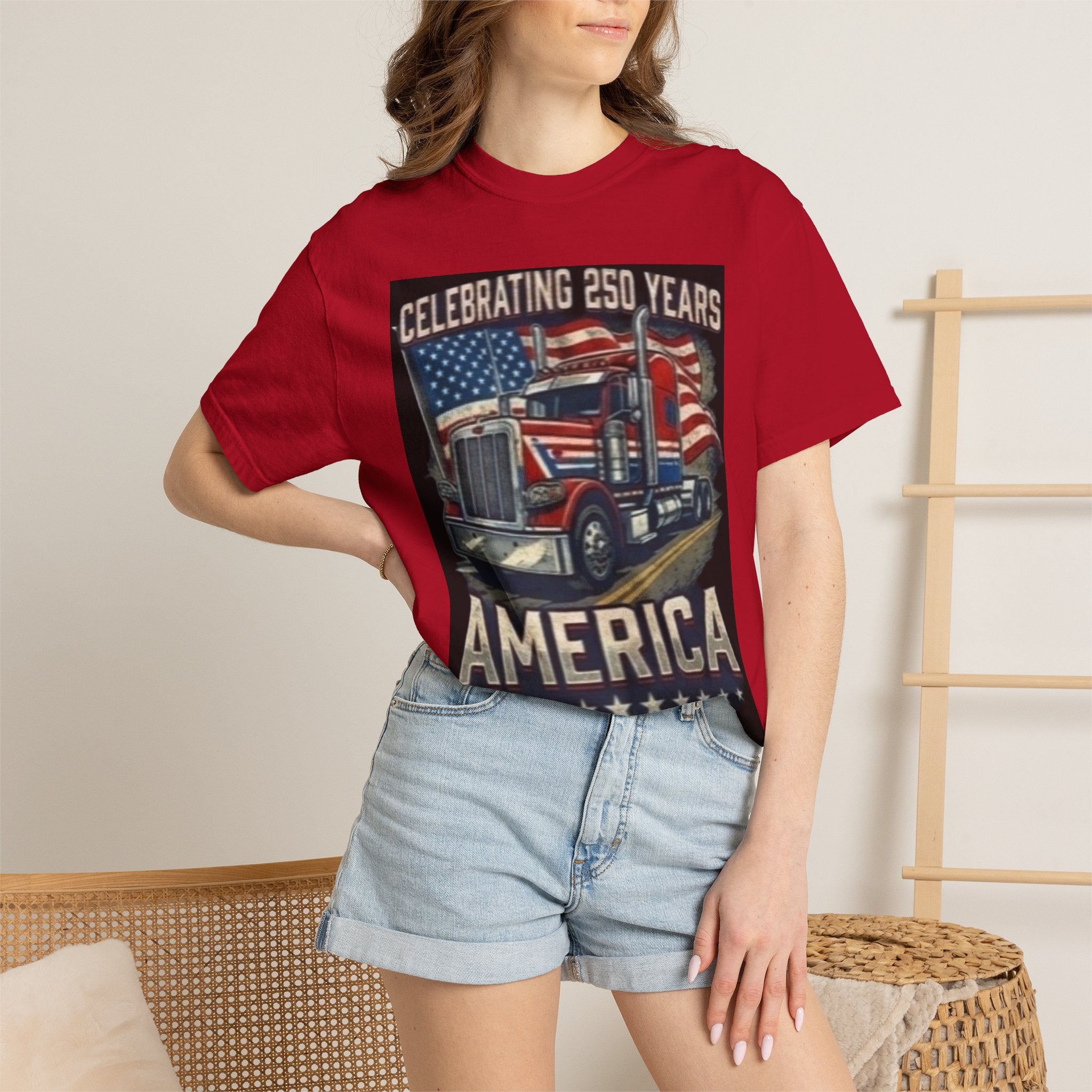 America 250 Years Truck Illustration T-Shirt | Patriotic Semi-Truck Graphic