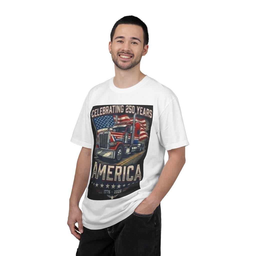 America 250 Years Truck Illustration T-Shirt | Patriotic Semi-Truck Graphic