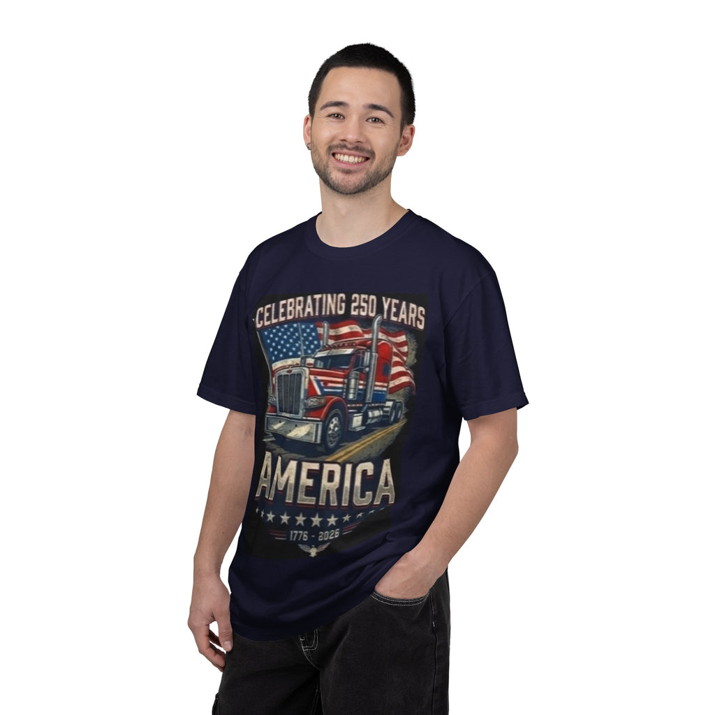 America 250 Years Truck Illustration T-Shirt | Patriotic Semi-Truck Graphic
