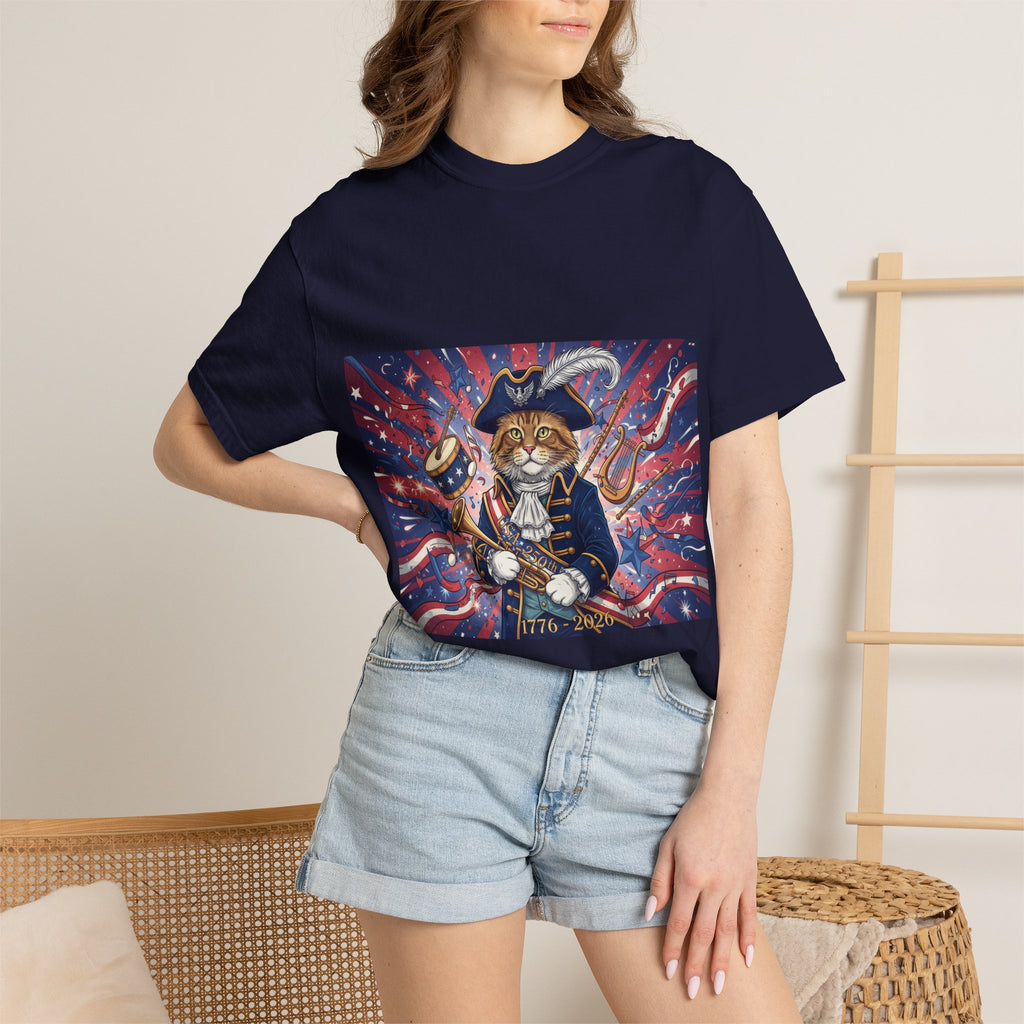 Patriotic Pirate Cat T-Shirt | American Flag Nautical Illustration