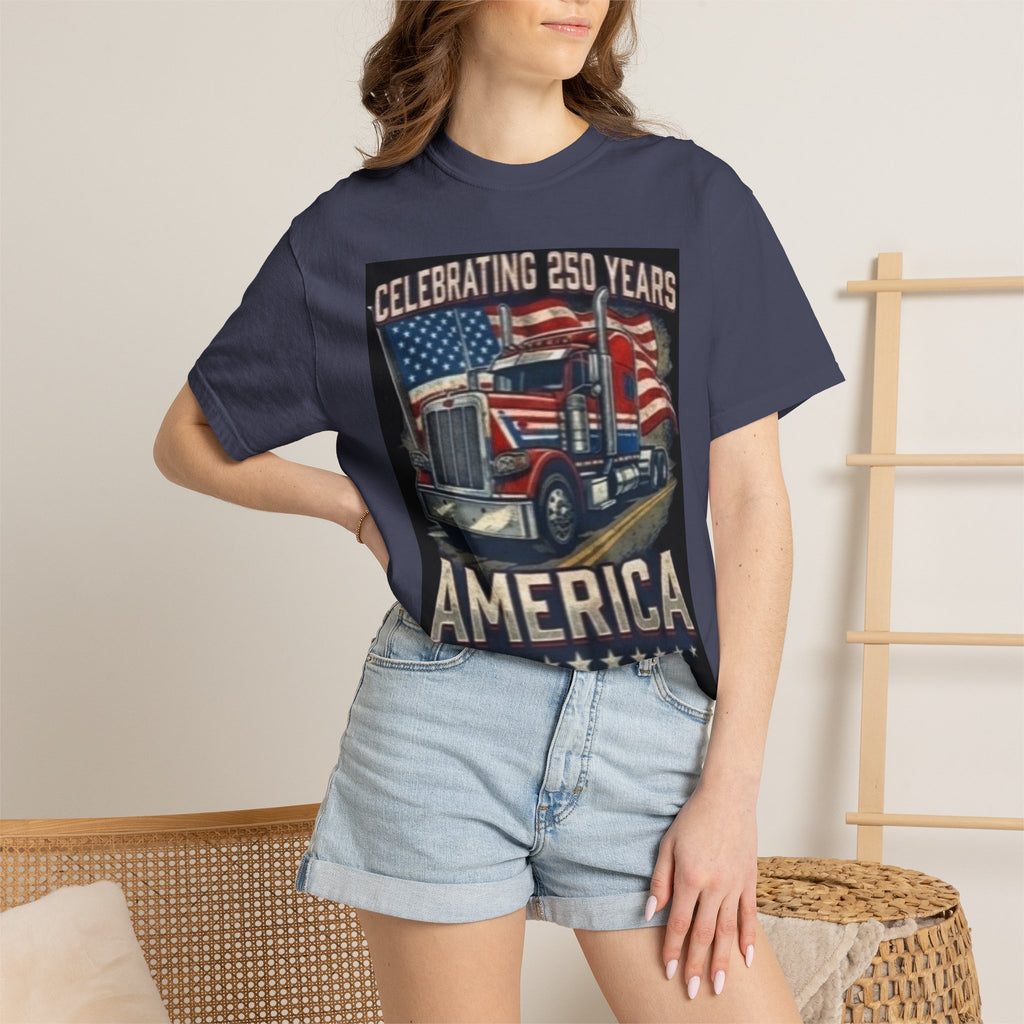 America 250 Years Truck Illustration T-Shirt | Patriotic Semi-Truck Graphic