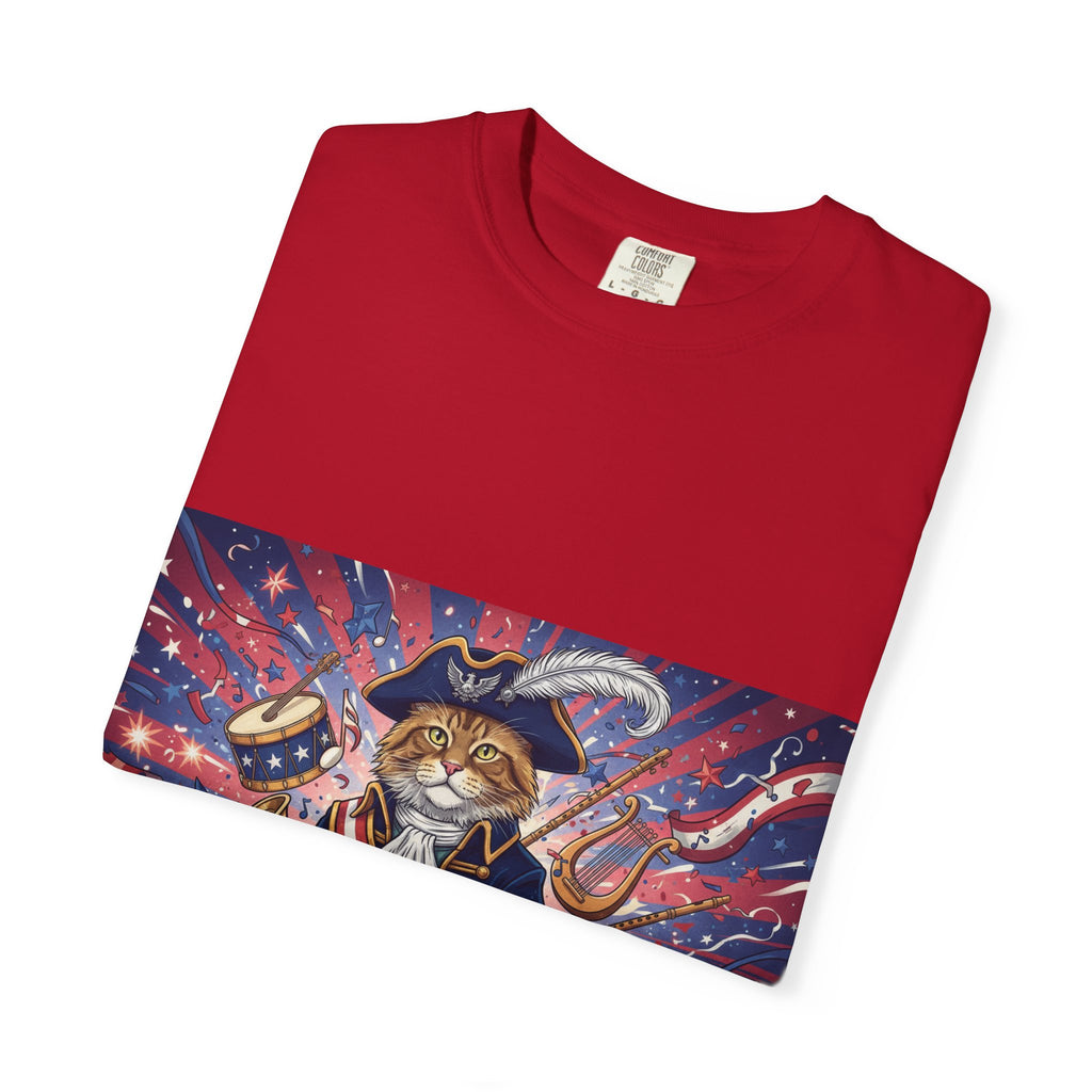 Patriotic Pirate Cat T-Shirt | American Flag Nautical Illustration