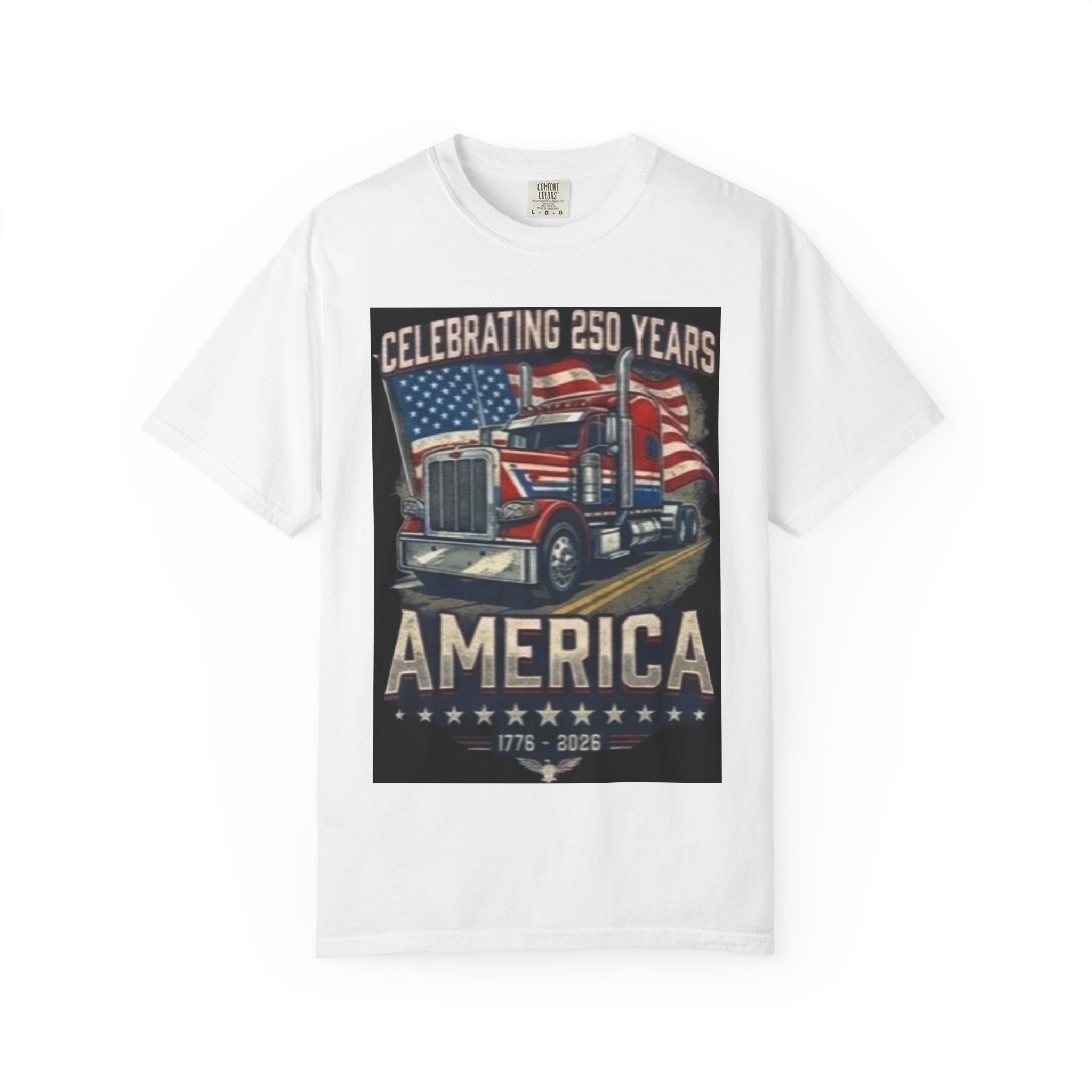 America 250 Years Truck Illustration T-Shirt | Patriotic Semi-Truck Graphic