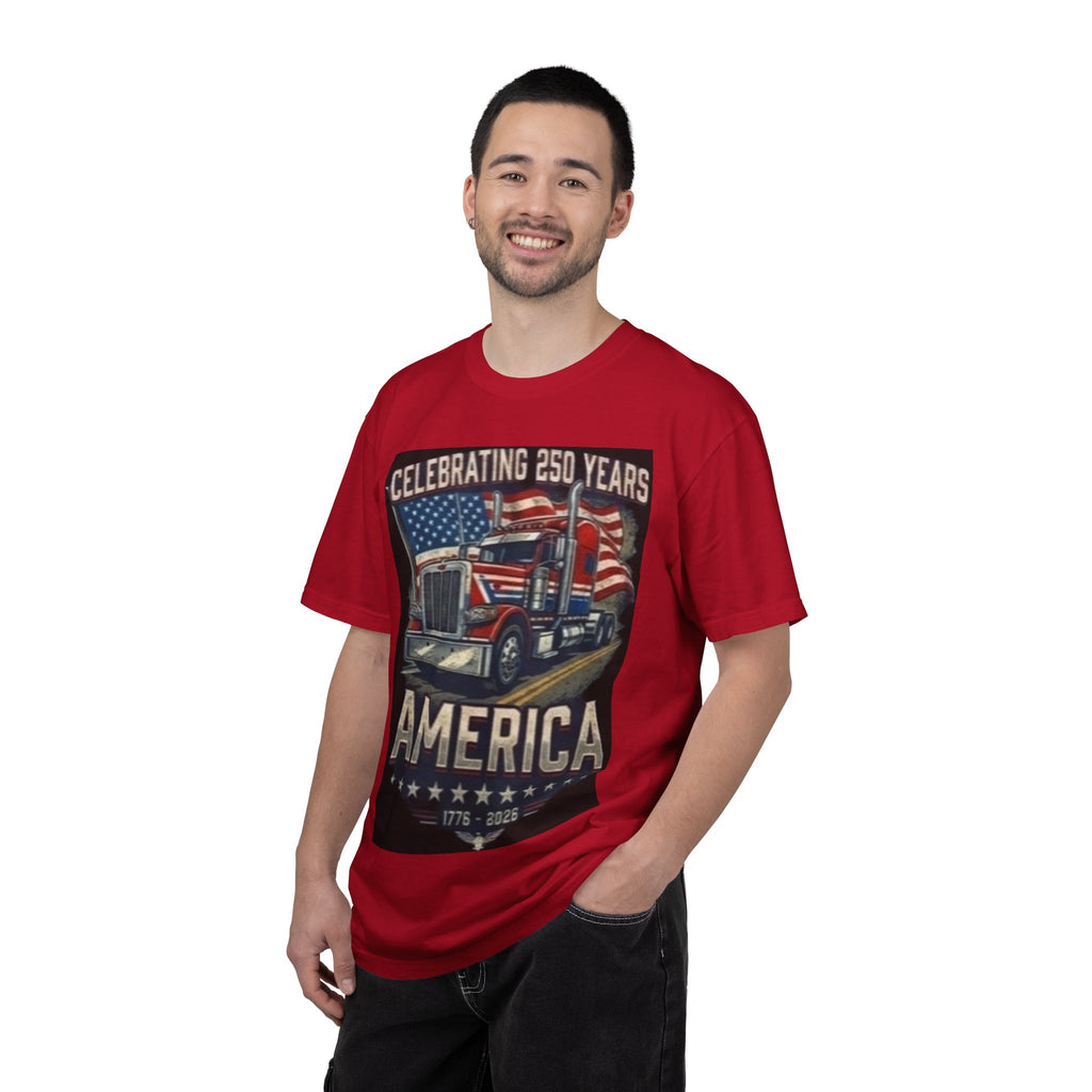America 250 Years Truck Illustration T-Shirt | Patriotic Semi-Truck Graphic