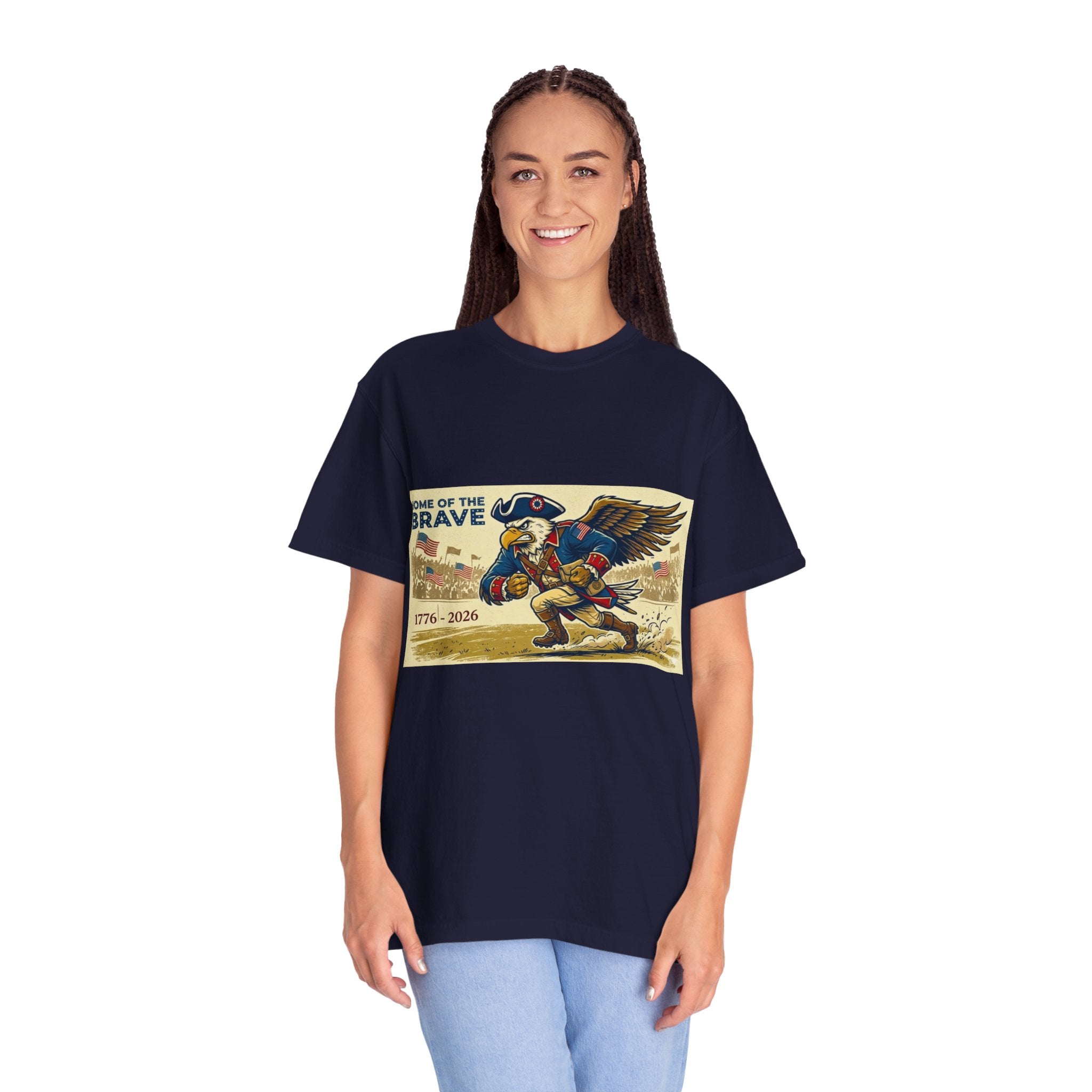 Patriotic Eagle Soldier T-Shirt | Home of the Brave 1776-2026