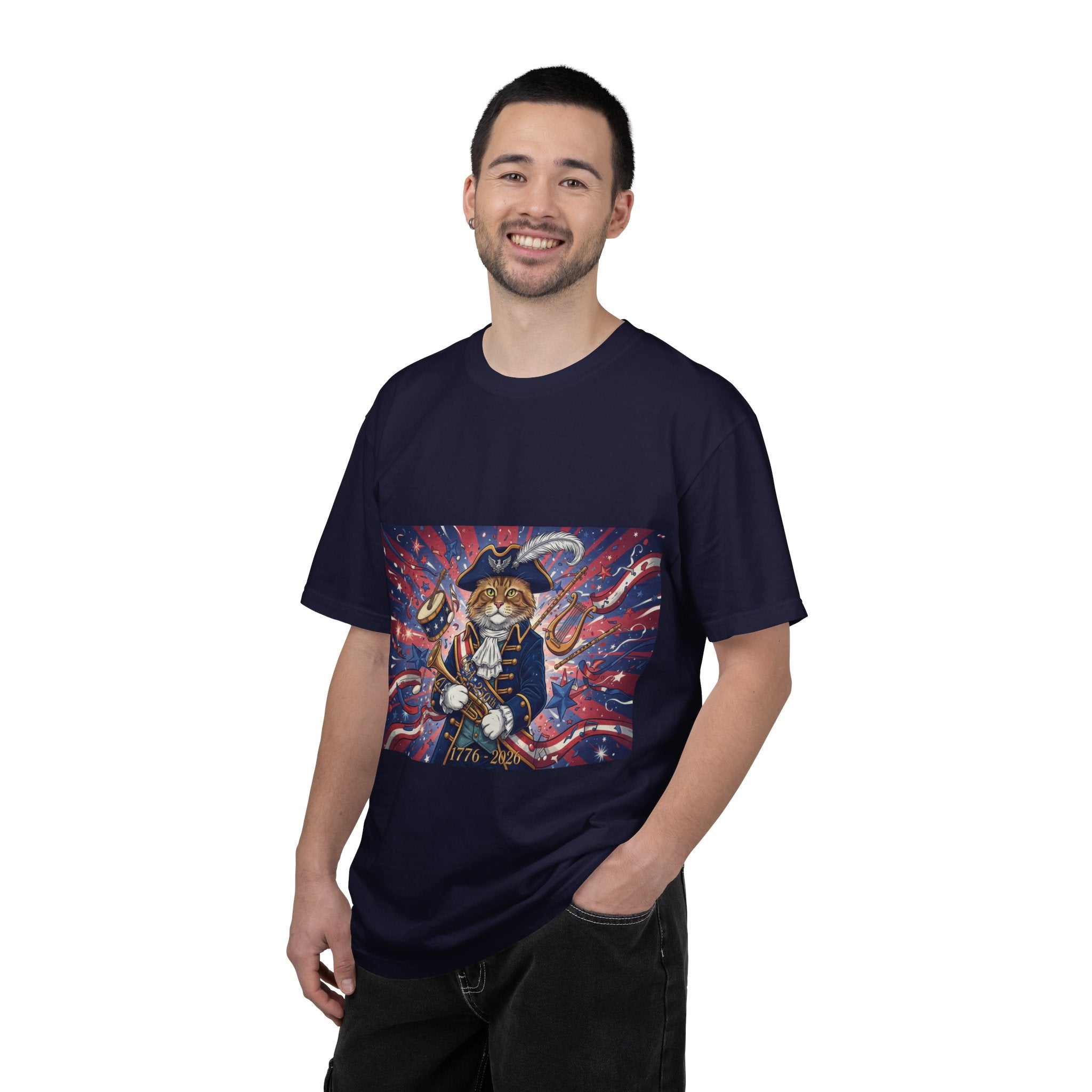 Patriotic Pirate Cat T-Shirt | American Flag Nautical Illustration