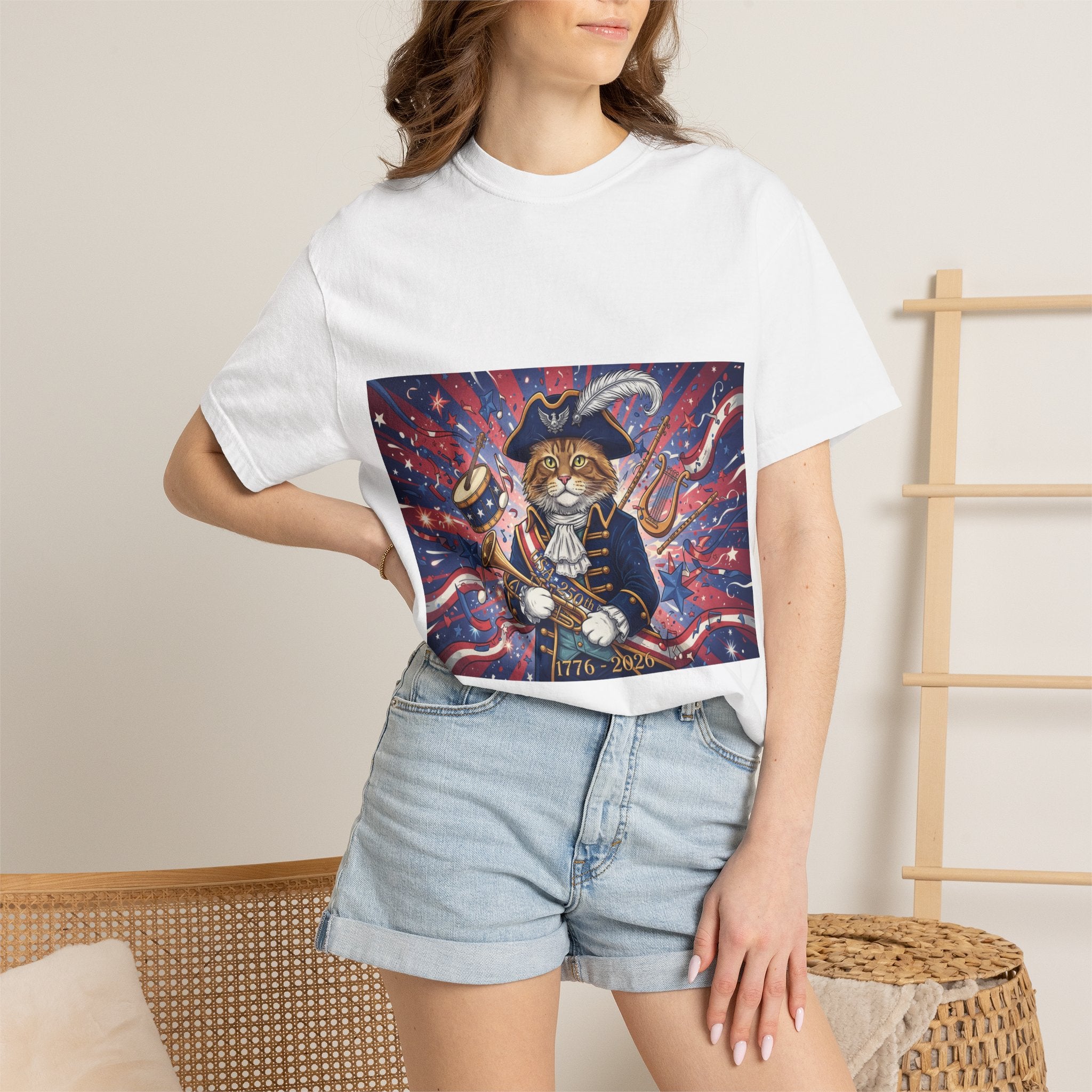 Patriotic Pirate Cat T-Shirt | American Flag Nautical Illustration