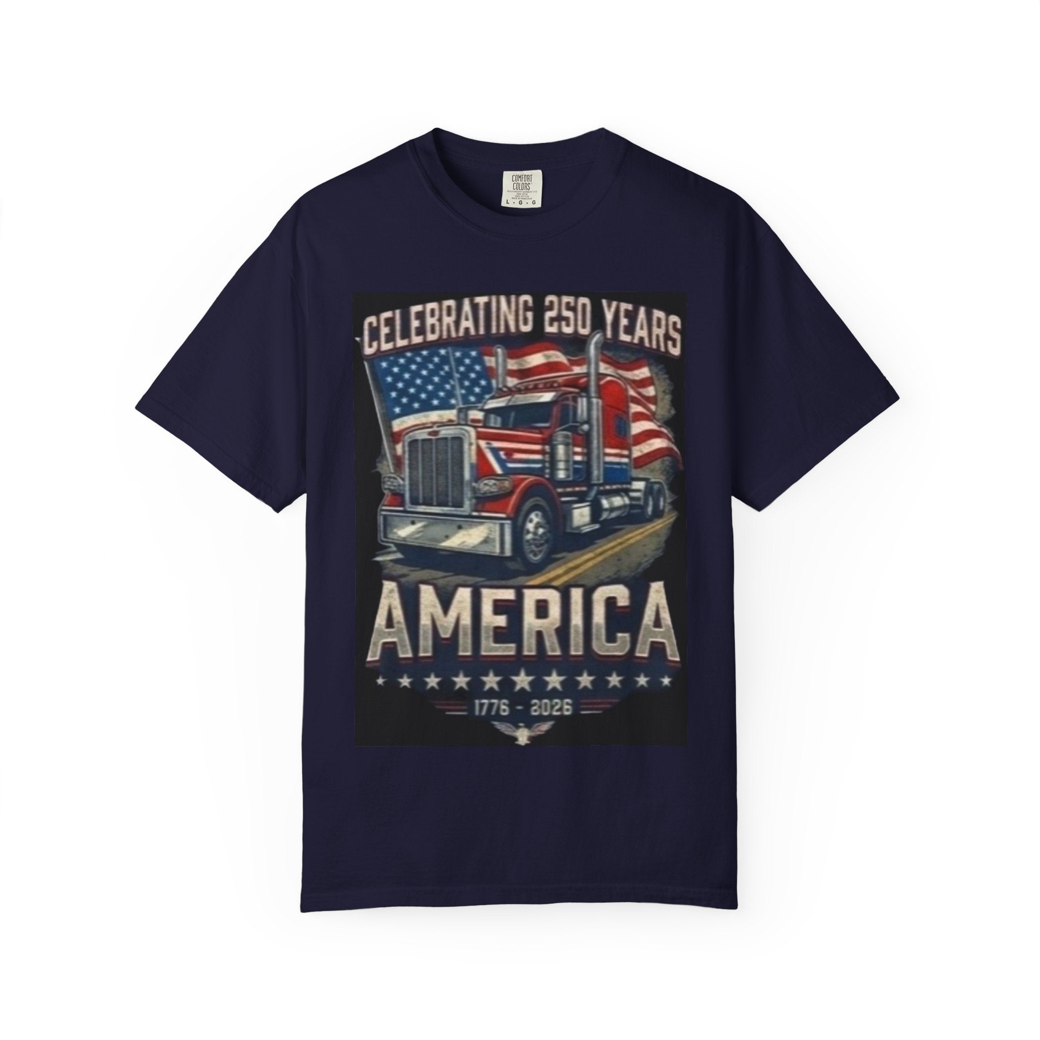 America 250 Years Truck Illustration T-Shirt | Patriotic Semi-Truck Graphic