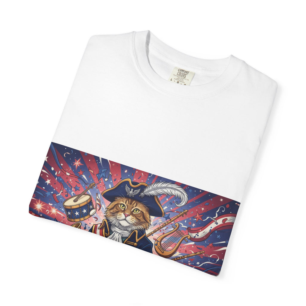Patriotic Pirate Cat T-Shirt | American Flag Nautical Illustration