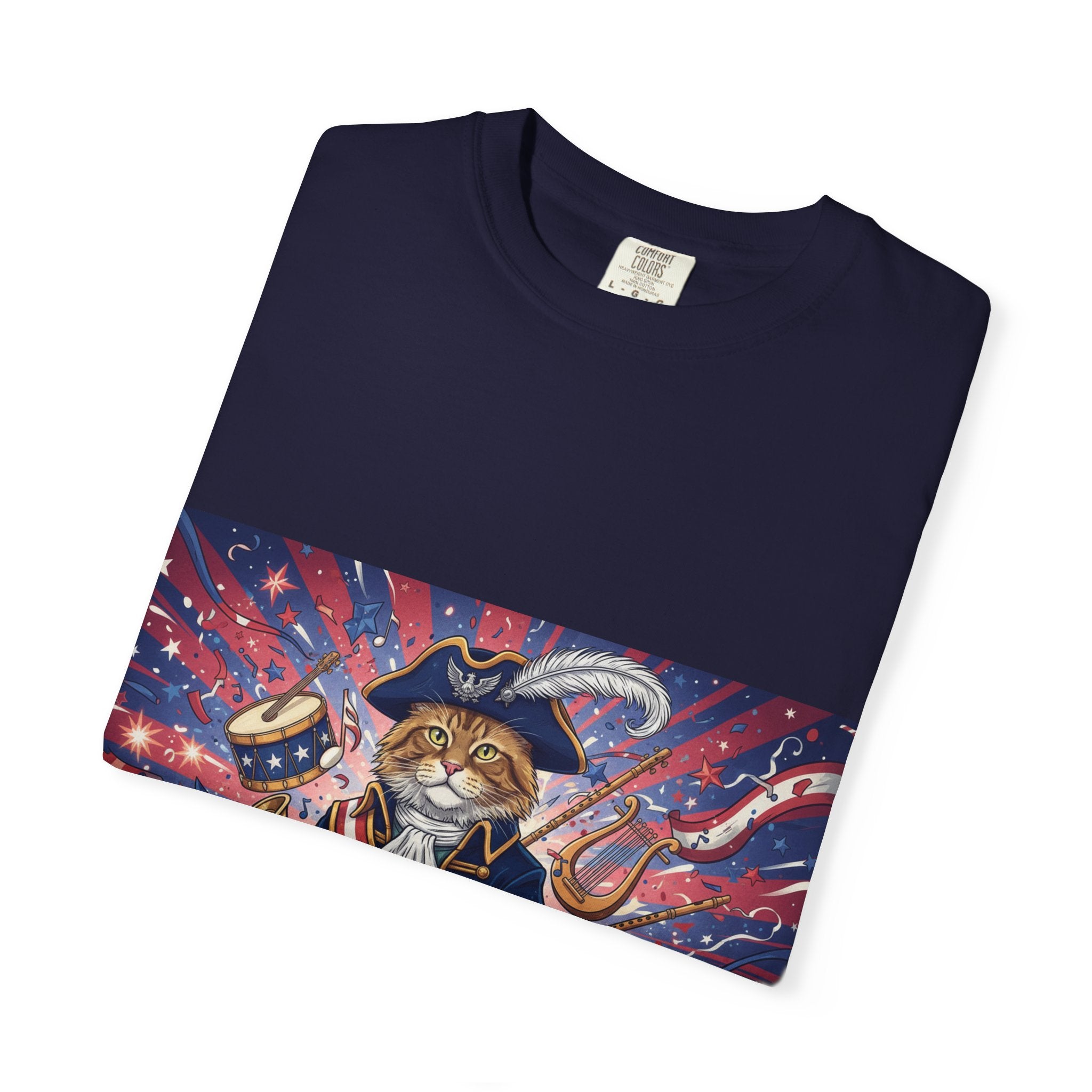 Patriotic Pirate Cat T-Shirt | American Flag Nautical Illustration