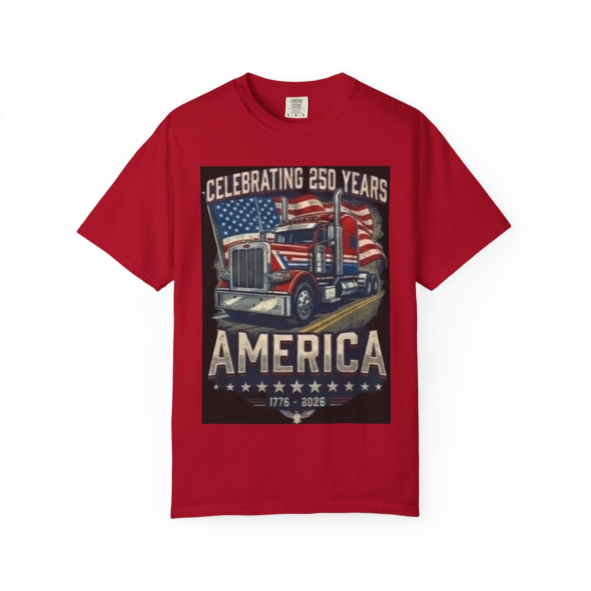 America 250 Years Truck Illustration T-Shirt | Patriotic Semi-Truck Graphic