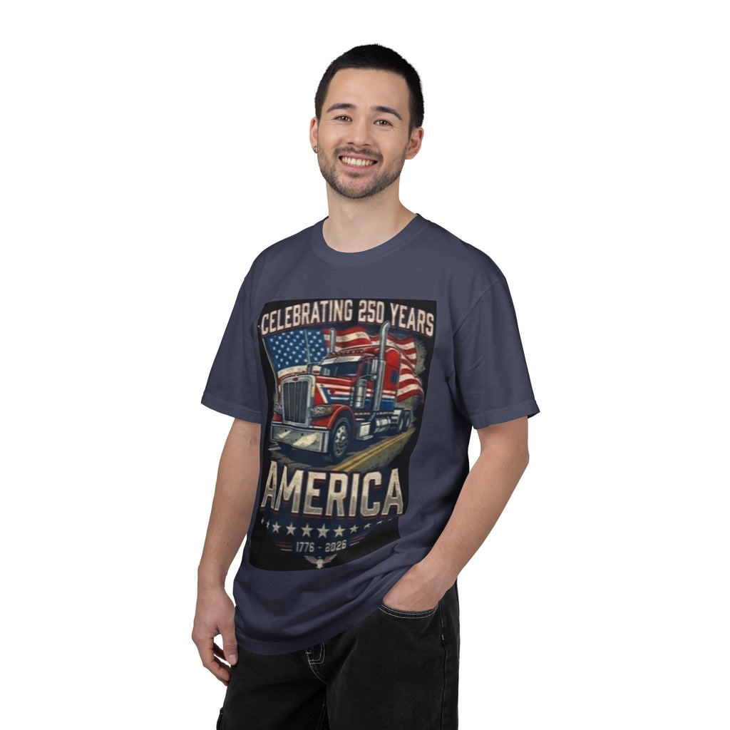 America 250 Years Truck Illustration T-Shirt | Patriotic Semi-Truck Graphic