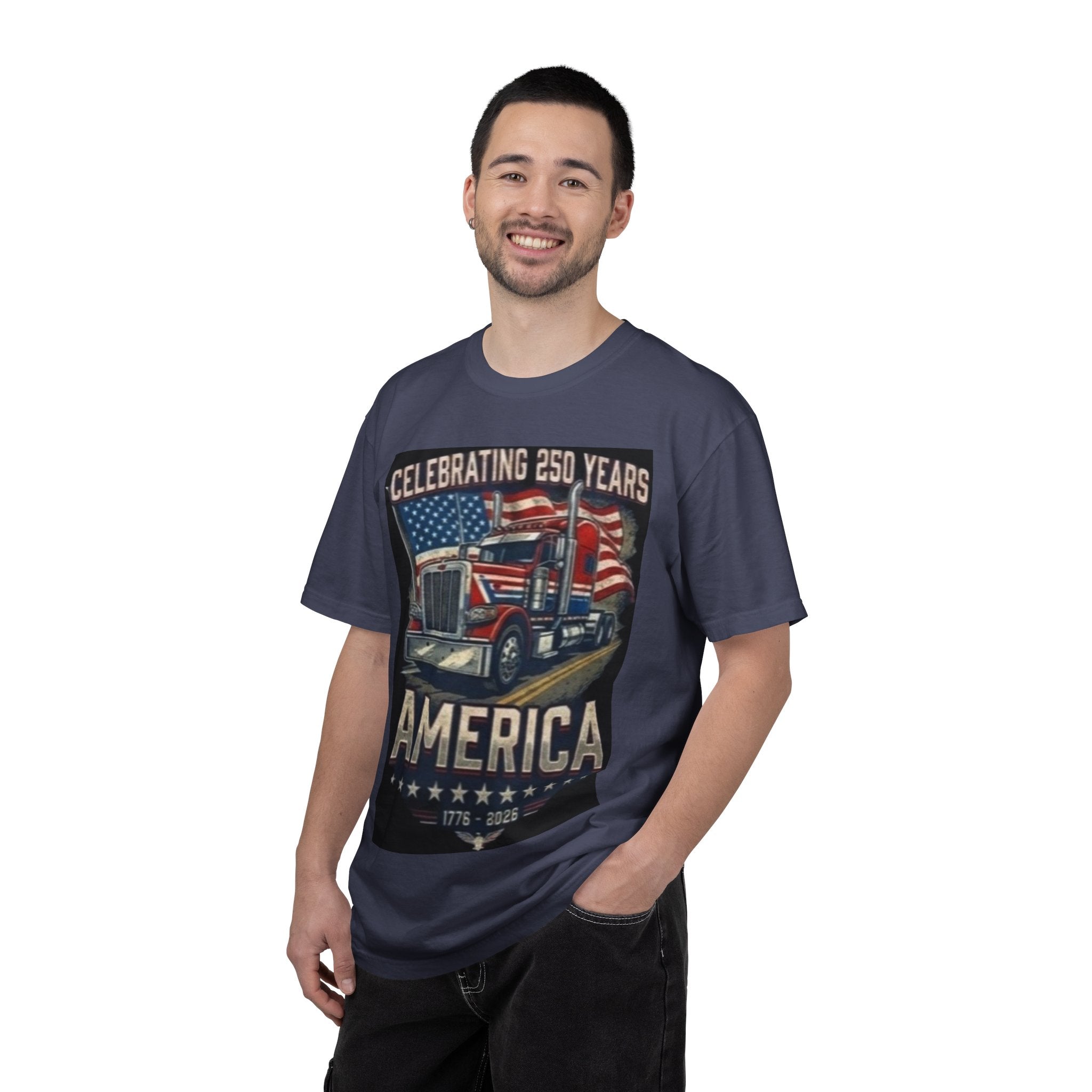 America 250 Years Truck Illustration T-Shirt | Patriotic Semi-Truck Graphic