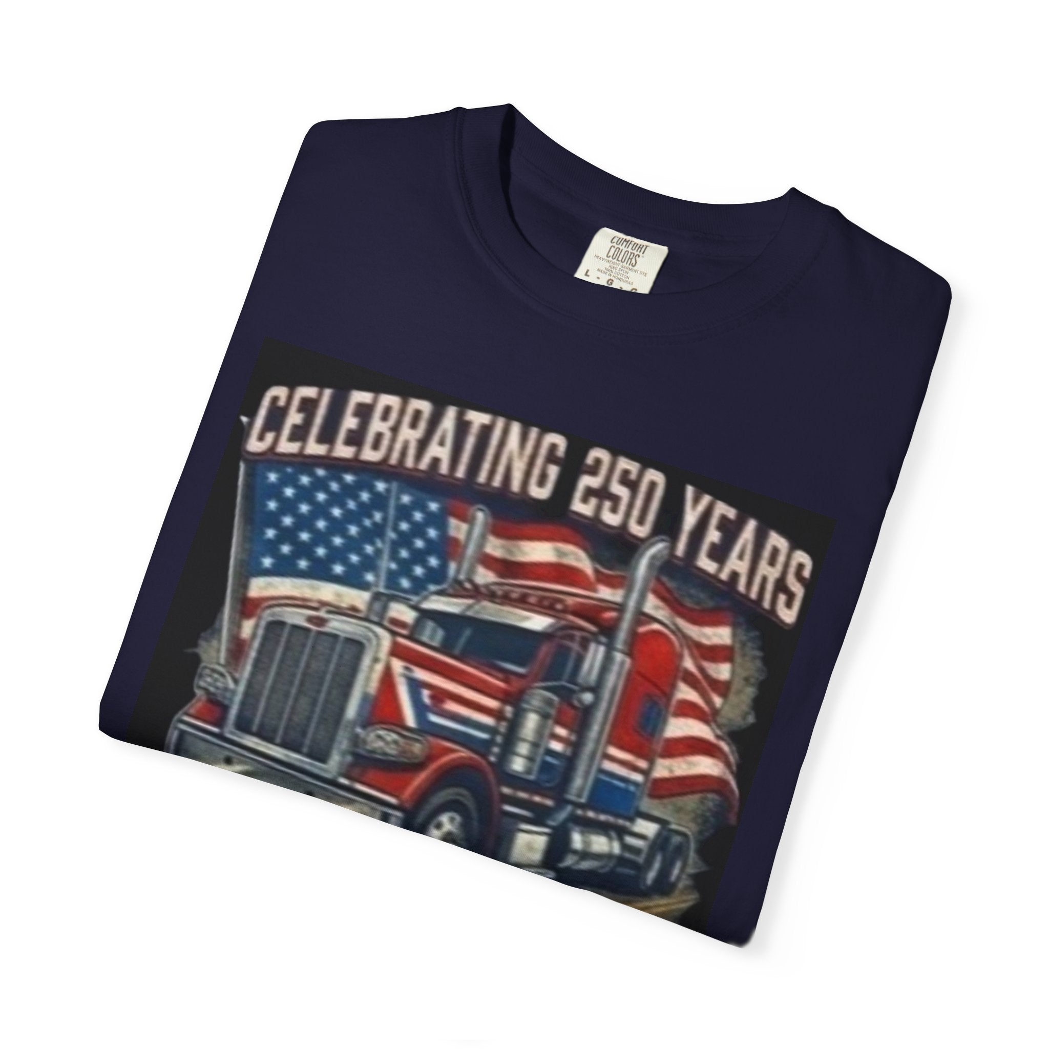 America 250 Years Truck Illustration T-Shirt | Patriotic Semi-Truck Graphic