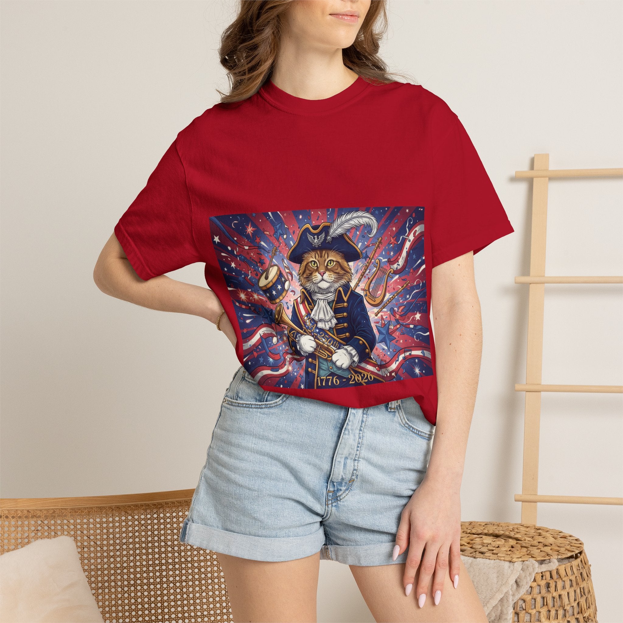 Patriotic Pirate Cat T-Shirt | American Flag Nautical Illustration