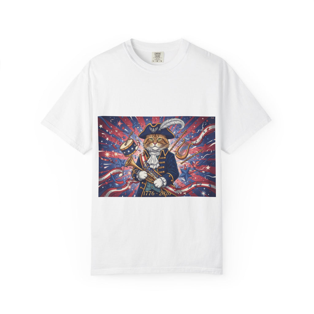 Patriotic Pirate Cat T-Shirt | American Flag Nautical Illustration