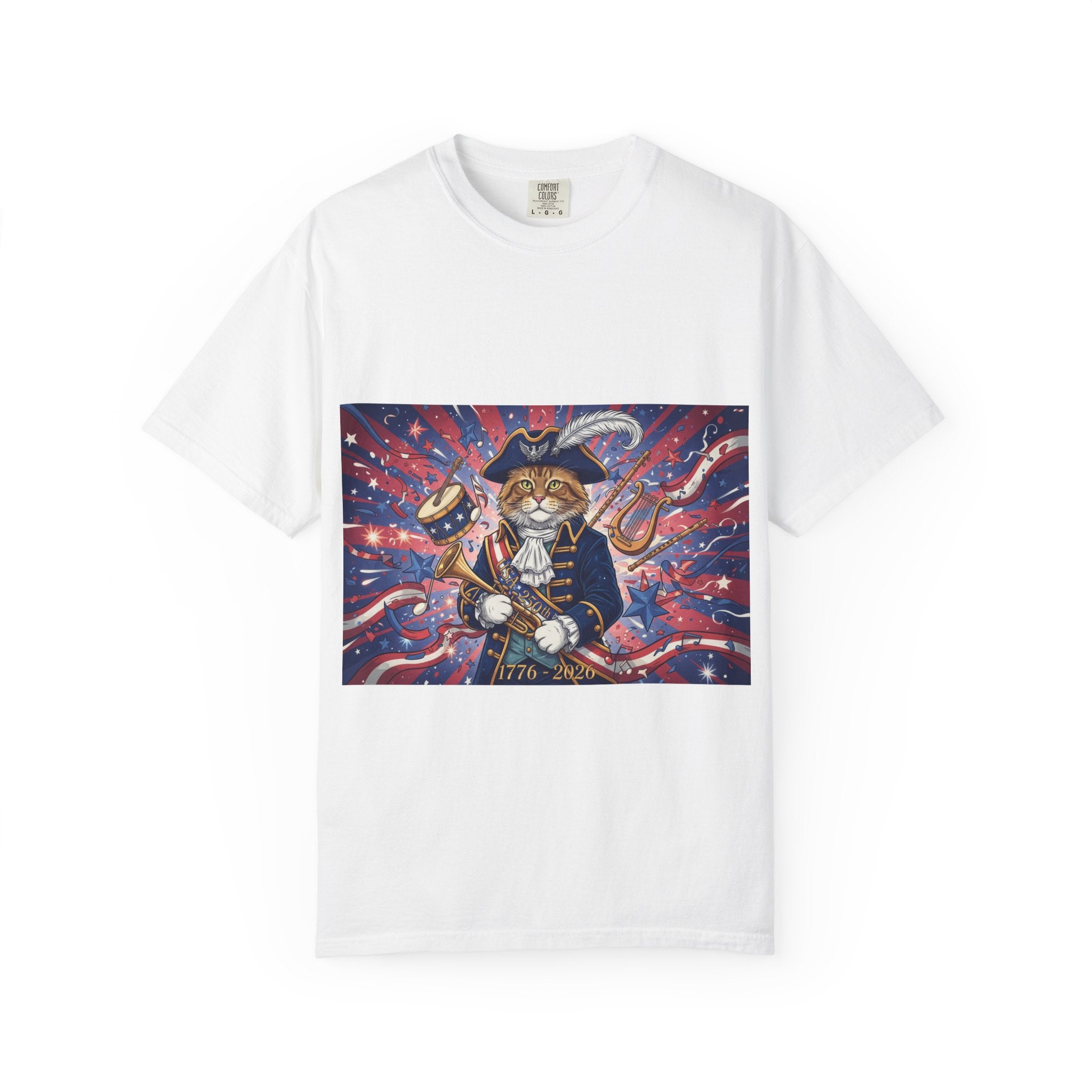 Patriotic Pirate Cat T-Shirt | American Flag Nautical Illustration