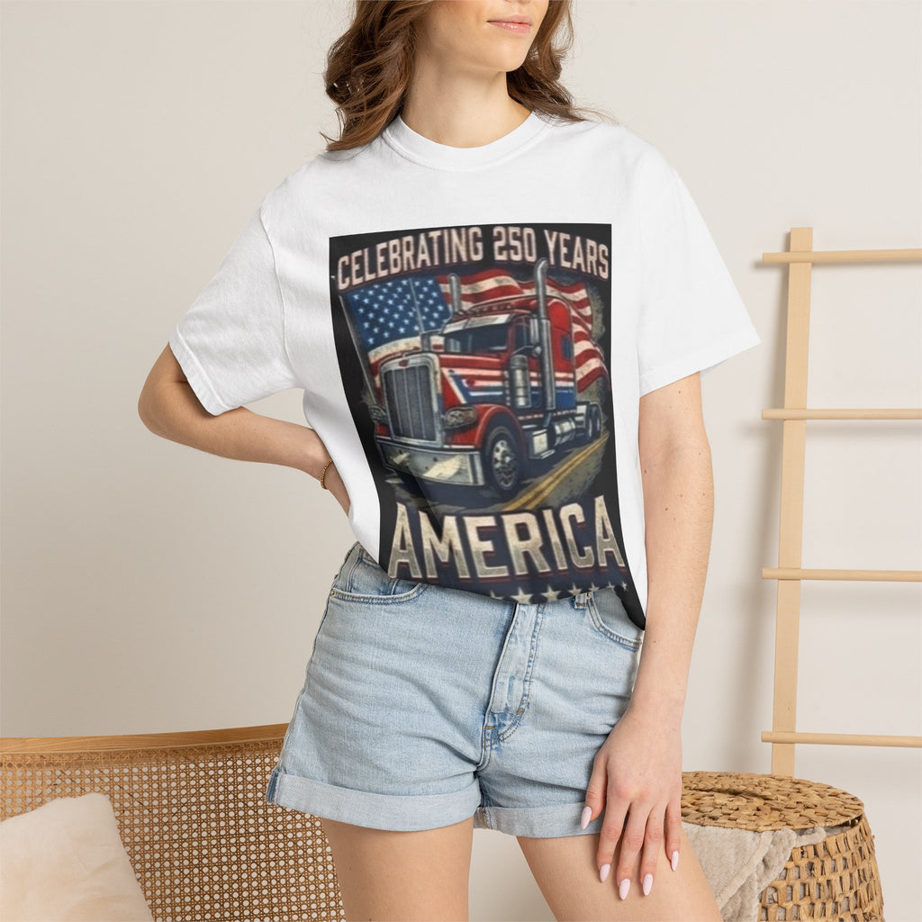 America 250 Years Truck Illustration T-Shirt | Patriotic Semi-Truck Graphic